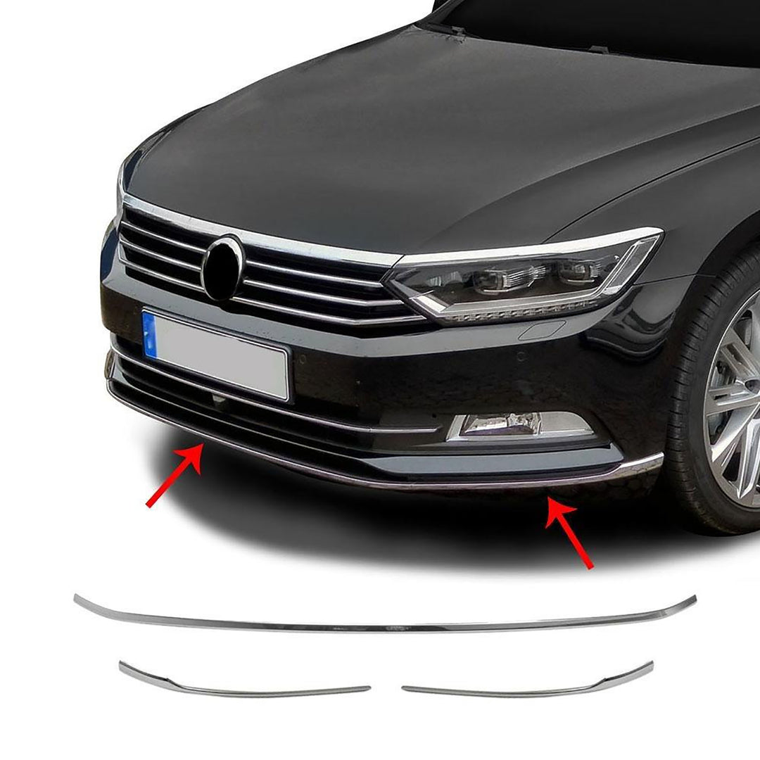 VW Passat B8 Ön Tampon Çıtası - Krom (3 Parça) | 2015-2019 Arası, SD/SW