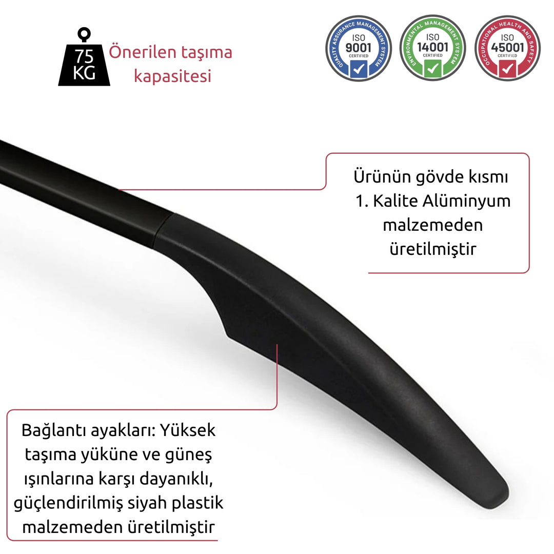 Peugeot Partner Tepee Tavan Çıtası - Siyah, Kısa Şase, Solid | 2008-2018 Arası