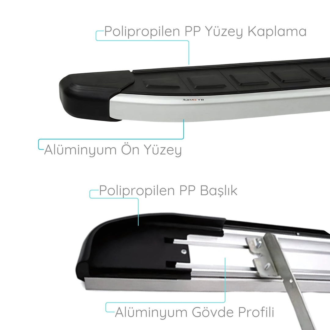 Toyota Proace Verso Yan Basamak Seti - Gri, Uzun Şase, Proside | 2016 ve Sonrası