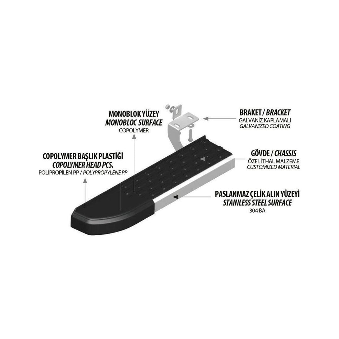 Citroen Berlingo Yan Basamak Seti - Siyah, Nevada | 2008-2018 Arası