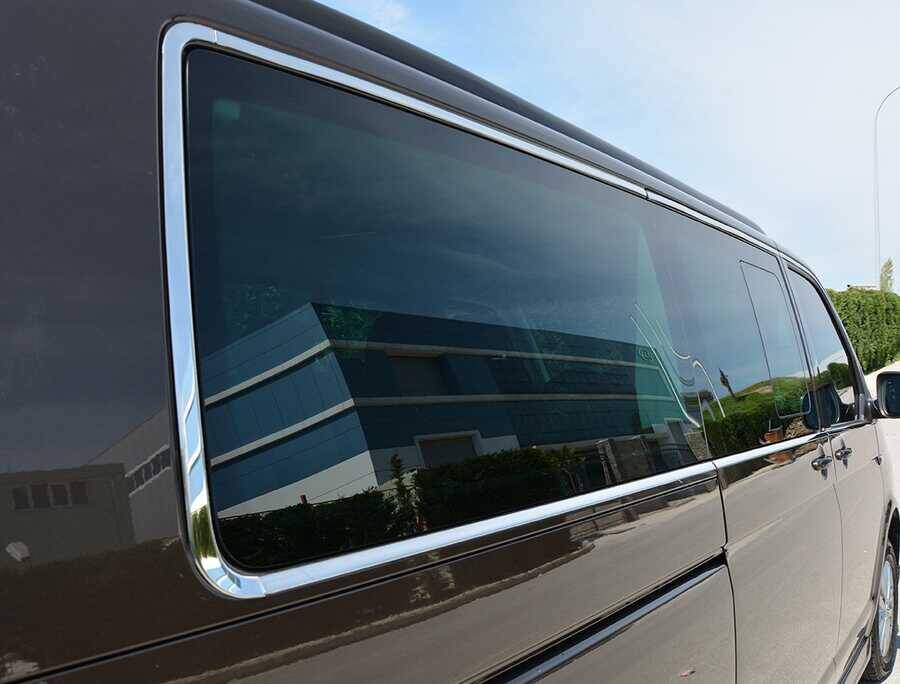 VW Transporter T6 Cam Çerçevesi - Krom, Çift Sürgü, Uzun Şase (14 Parça) | 2010-2023 Arası