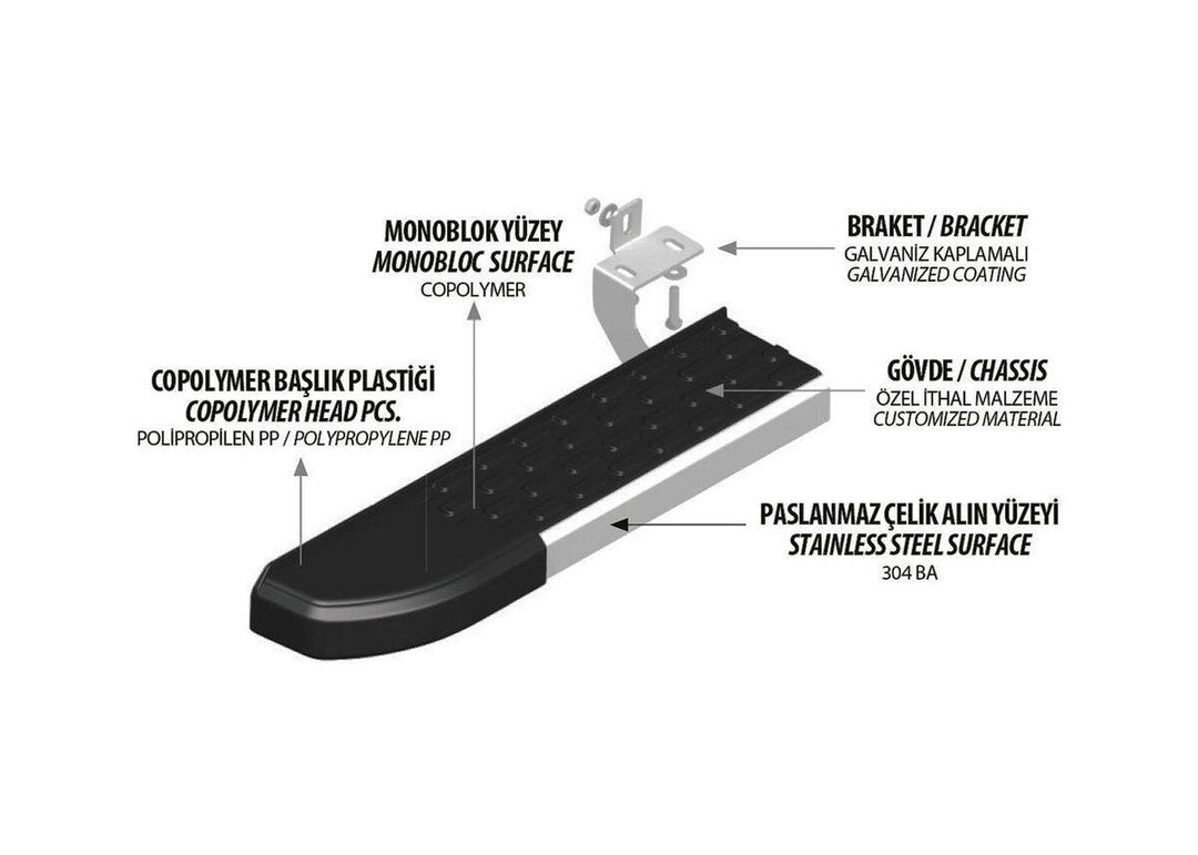 Fiat Doblo Yan Basamak Seti - Gri, Nevada, Kısa Şase | 2022 ve Sonrası