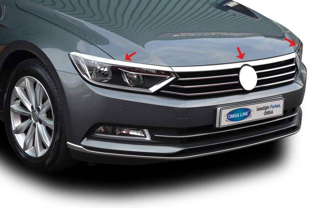 VW Passat B8 Far Üstü Çıta - Krom (3 parça) | 2015 ve Sonrası, SD